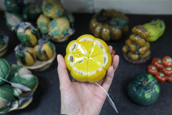 Seven Chinese porcelain and pottery models of fruit, 19th century, height 6cm - 14cm